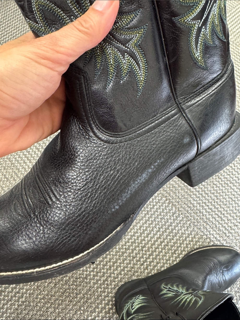 Ariat Men's Heritage Stockman Boots in Black Leather with Green Stitching, sz 11 - Picture 14 of 14